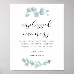 Watercolor grey Unplugged bröllop-ceremoni Poster