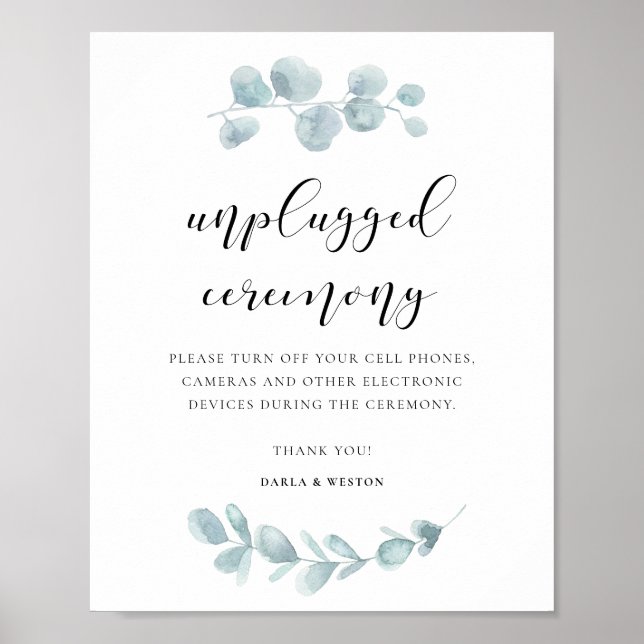 Watercolor grey Unplugged bröllop-ceremoni Poster (Framsidan)