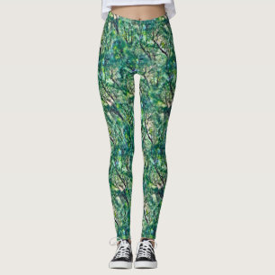 Watercolor Grönt Forest Mönster Leggings