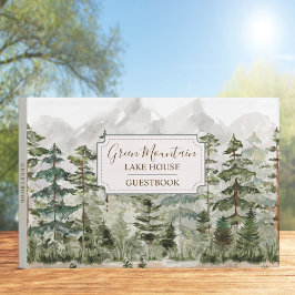 Watercolor Grönt Forest Mountain Cabin Sjö House Gästböcker