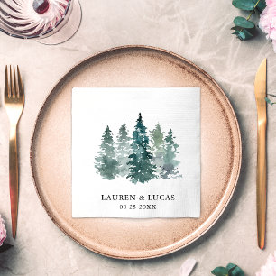 Watercolor Grönt Gräs Spruce Tees Forest Bröllop Pappersservett