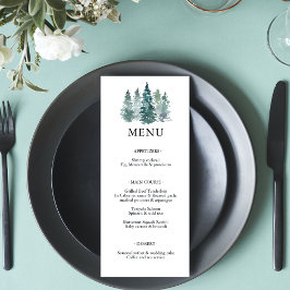 Watercolor Grönt Gräs Spruce Träd Bröllop MENU Meny
