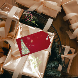 Watercolor Grönt Hues Julgran Presentetikett