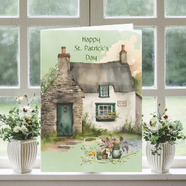 Watercolor Grönt Irish Cottage St. Patrick's Day Kort