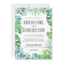 Watercolor Grönt Lövs Greenery bröllopsinbjudan