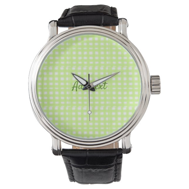 Watercolor grönt plaid ginham personlig add tex armbandsur (Framsida)