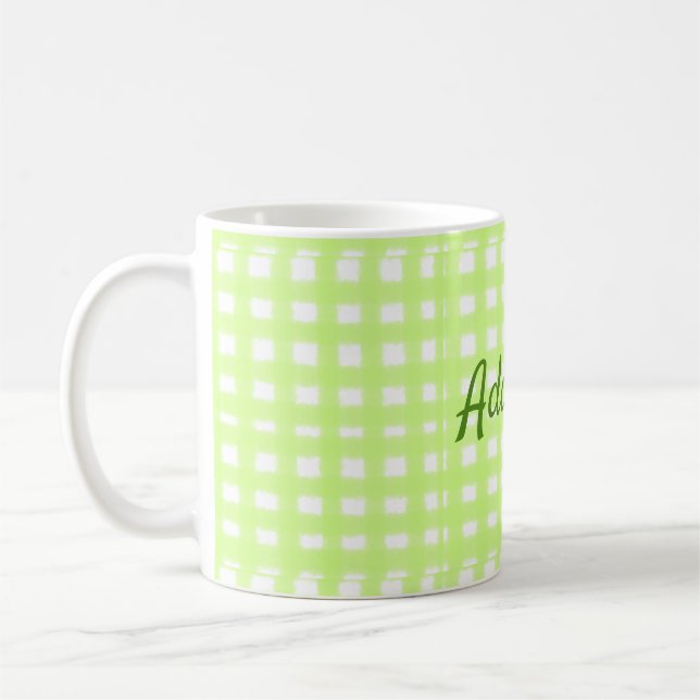 Watercolor grönt plaid ginham personlig add tex kaffemugg (Vänster)