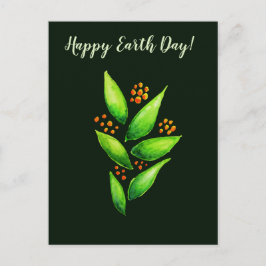 Watercolor Grönt Plant Orange Berries Earth Day Vykort