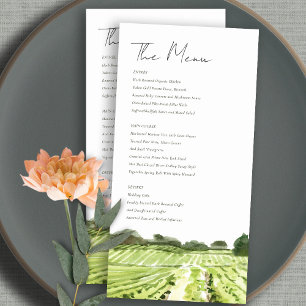 Watercolor Grönt Winery Vineyard Bröllop Menu Card Tack Kort