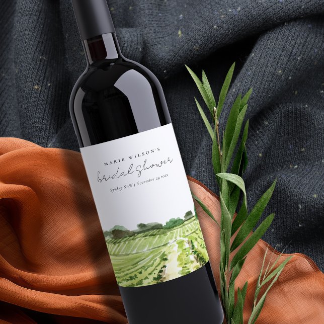 Watercolor Grönt Winery Vineyard Möhippa Vinflaska Etikett (Skapare uppladdad)