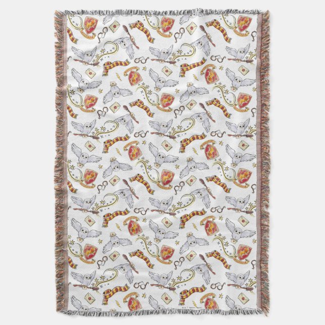 Watercolor GRYFFINDOR™ Hedwig Pattern Filt (Framsidan Vertikal)