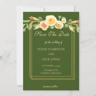 Watercolor Gul ros Bouquet Spara datum Inbjudningar