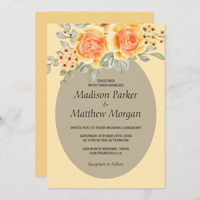 Watercolor Gul ros Bröllop Inbjudningar (Fram/baksida)