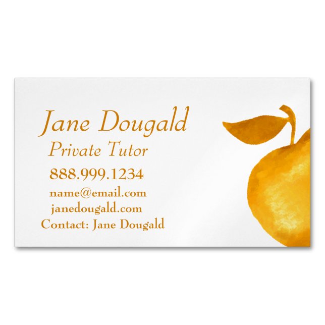 Watercolor Guld Apple Teacher, lärare Bu Magnetiska Visitkort (Framsida)