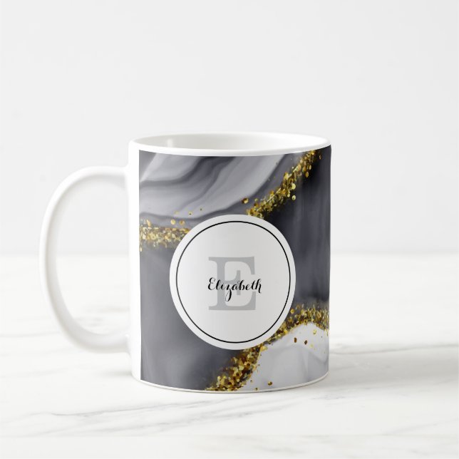 Watercolor Guld Black Personalize Coffee Mugg (Vänster)