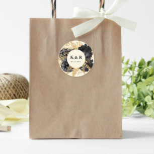 Watercolor Guld Black Ro Bröllop Monogram Runt Klistermärke