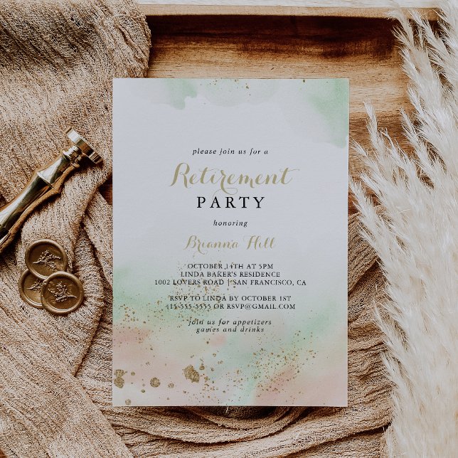 Watercolor Guld Confetti Pension Party Inbjudningar (Skapare uppladdad)
