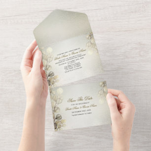 Watercolor Guld Eucalyptus Foliage Bröllop Shiny