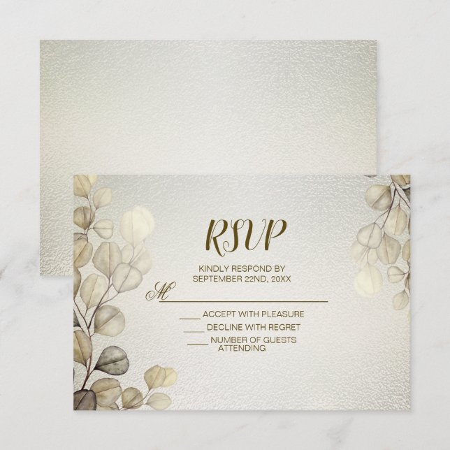 Watercolor Guld Eucalyptus Foliage Bröllop Shiny OSA Kort (Fram/baksida)