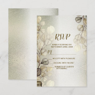 Watercolor Guld Eucalyptus Foliage Bröllop Shiny OSA Kort