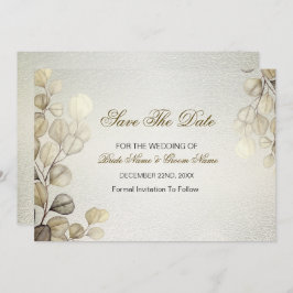 Watercolor Guld Eucalyptus Foliage Bröllop Shiny Spara Datumet