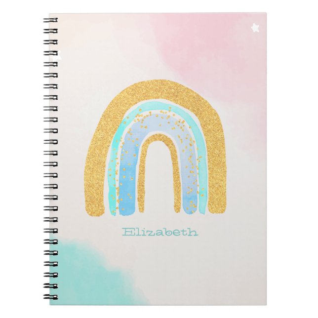 Watercolor Guld Glitter Rainbow Dekorativ kudde Anteckningsbok (Framsidan)