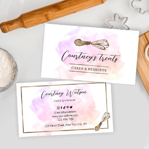 Watercolor Guld Glitter Whisk Bakery Chef Caterer Visitkort