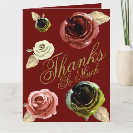 Watercolor Guld och Burgundy ScriptTack så mycket Tack Kort