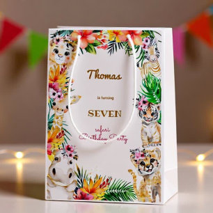 Watercolor guld Vild safari barns födelsedag