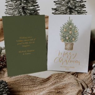 Watercolor Guld Whimsical Träd God jul Julkort