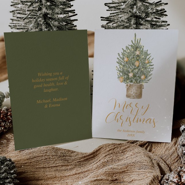 Watercolor Guld Whimsical Träd God jul Julkort (Skapare uppladdad)