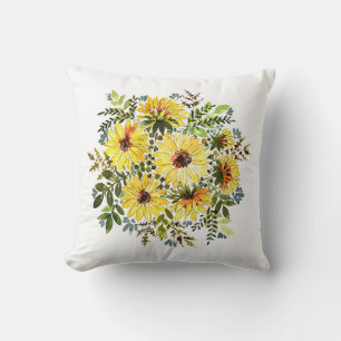 Watercolor Gult Bouquet: Daisy Kärlek Kudde