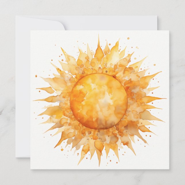 Watercolor Gult Orange Sol Sunshine Summer Julkort (Framsida)