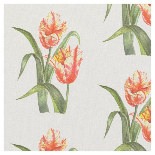 Watercolor Gult Parrot Tulip Blommigt Illustration Tyg (Närbild)