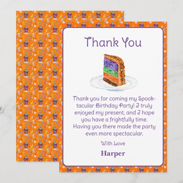 Watercolor Halloween Birthday Cake Tack Inbjudningar (Fram/baksida)