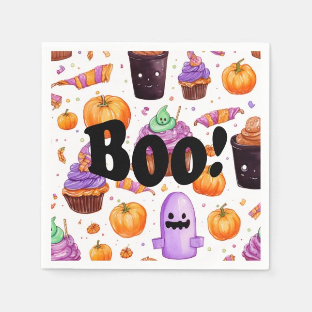 Watercolor Halloween Candy Boo Pappersservett (Framsidan)