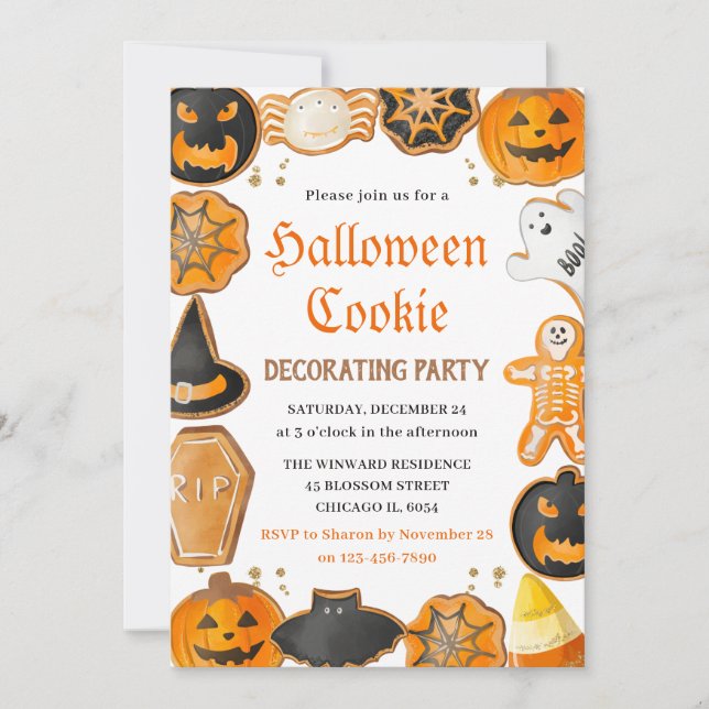 Watercolor Halloween Cookie Decorating Party Inbjudningar (Framsida)
