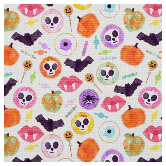 Watercolor Halloween Cookies Spooky Mönster Tyg (Provkarta)