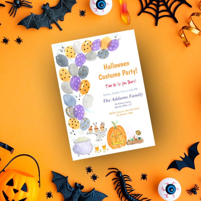 Watercolor Halloween Costume Party Inbjudningar (A fun watercolor Halloween invitation for your next kids party! )