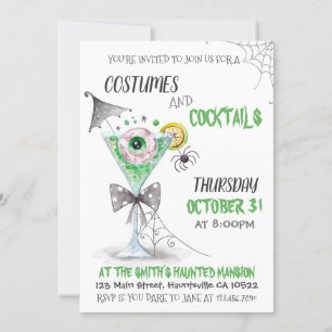 Watercolor Halloween Costumes and Cocktails Inbjudningar