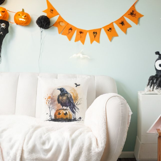 Watercolor Halloween Kråka och kanin Kudde (Skapare uppladdad)