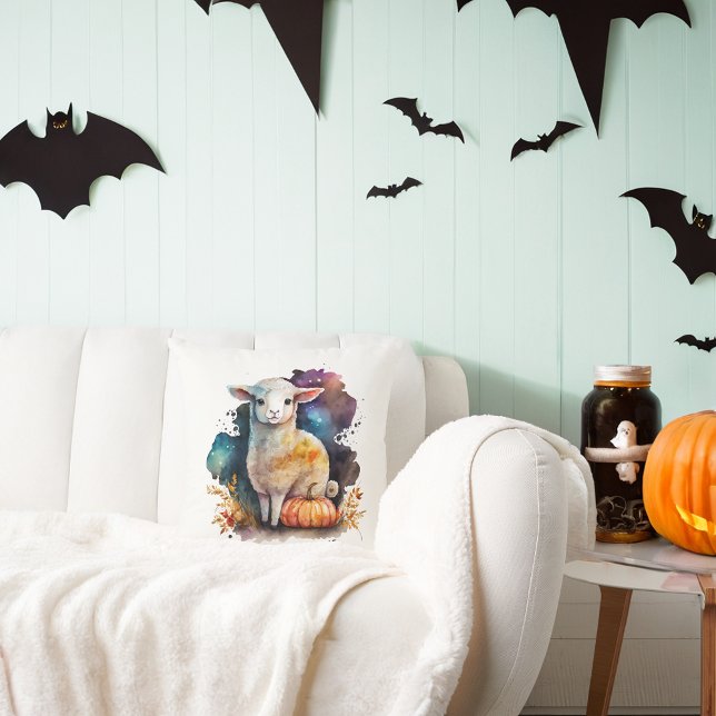 Watercolor Halloween Lamb och Uggla Kudde (Skapare uppladdad)