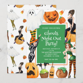 Watercolor Halloween Mode Girls Witches Party Inbjudningar