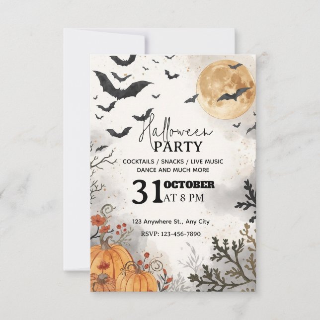 Watercolor Halloween Nattfest - Redigera Inbjudningar (Framsida)
