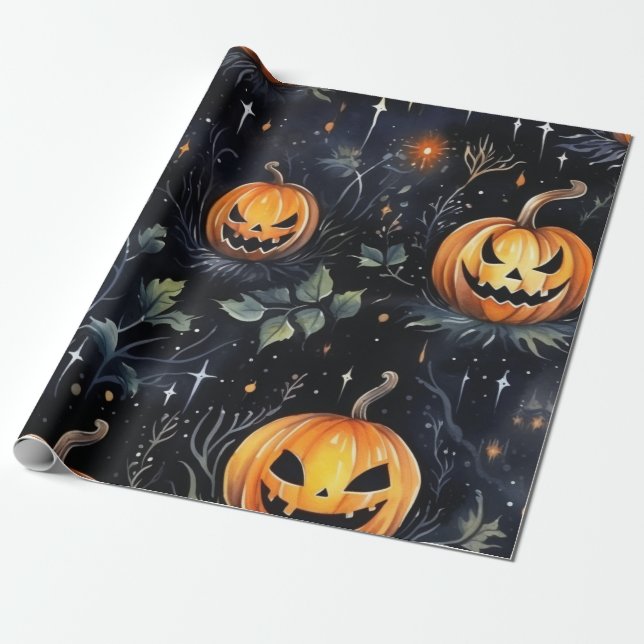 Watercolor Halloween Pumpkin Presentpapper (Utrullad)