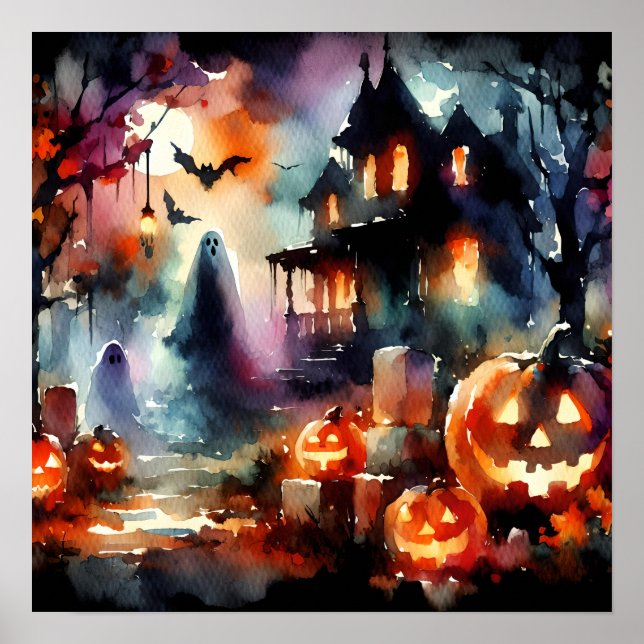 Watercolor Halloween Scene Poster (Framsidan)