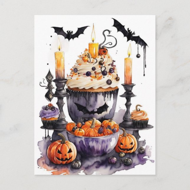 Watercolor Halloween Sweets Vykort (Framsida)