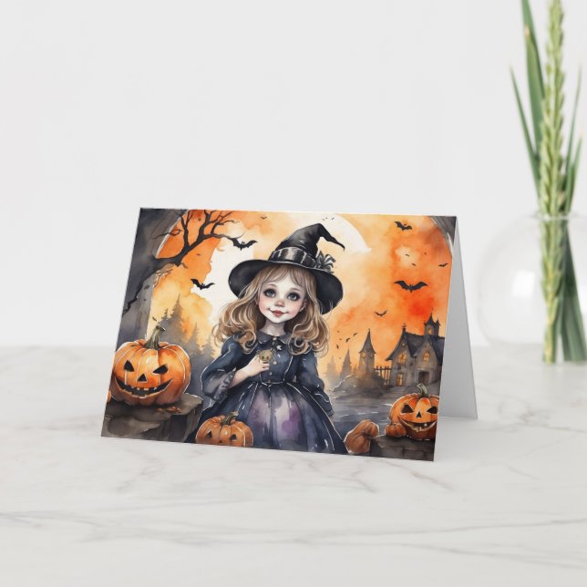 Watercolor Halloween Witch Helgkort (Framsida)