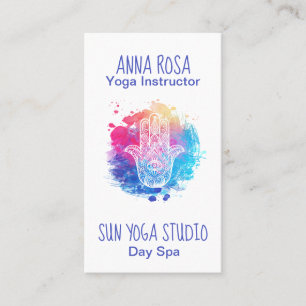 *~* Watercolor Hamsa Hand Yoga Spa Visitkort