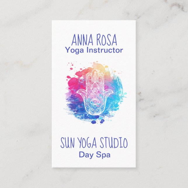 *~* Watercolor Hamsa Hand Yoga Spa Visitkort (Framsida)